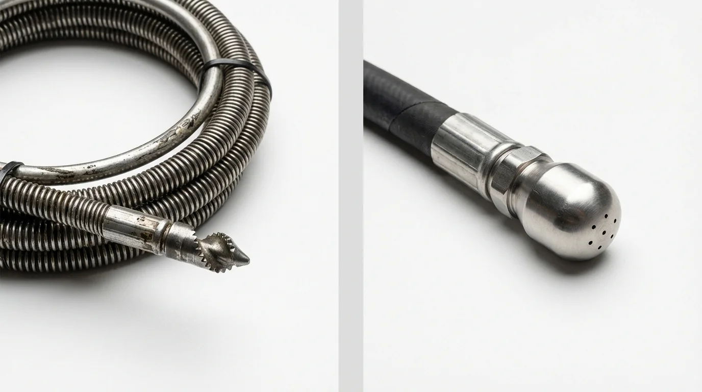 Drain snake cable and hydro jetting nozzle used for drain cleaning in Wilmore, KY