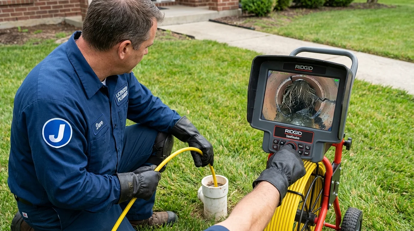Sewer camera inspection being performed by Johns Plumbing LLC in Wilmore