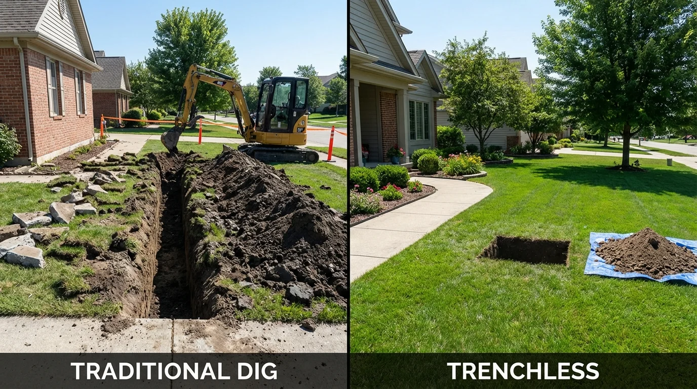 Trenchless sewer repair with minimal yard damage versus traditional excavation in Wilmore, KY